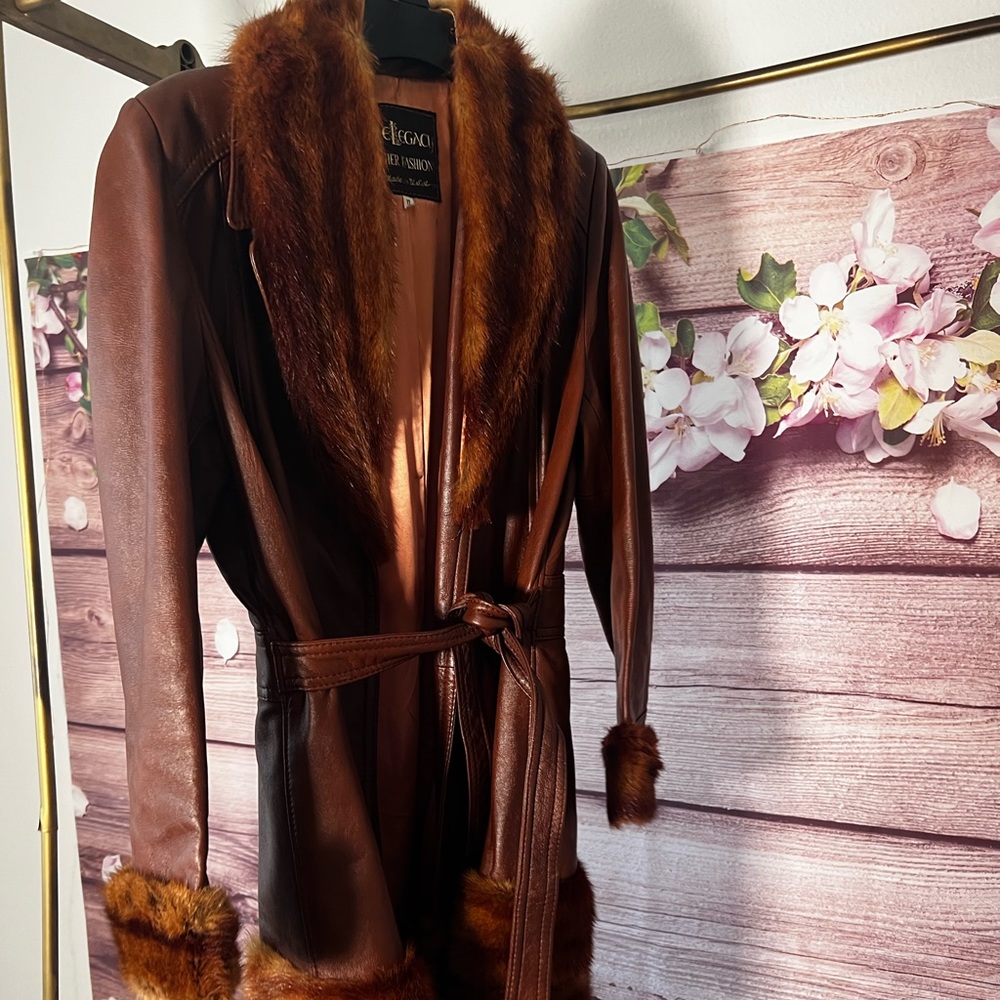 Brown leather coat
